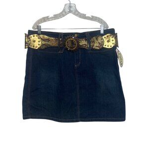 Zoey Beth Denim Skirt Gold Belt Womens 1X Blue New